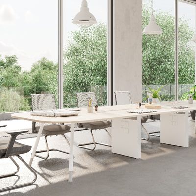 comprar Mesa de conferências de escritório moderna de madeira com cor branca e revestimento em pó de aço Suporte de personalização de superfície de mesa online manufacture