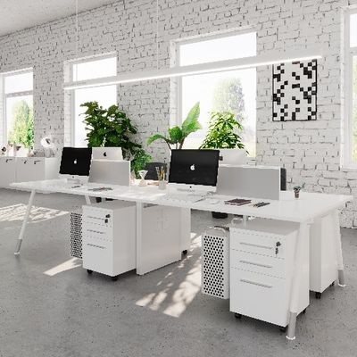 comprar Escritório branco para quatro pessoas com armário de armazenamento de divisor de tela e rack do mainframe online manufacture