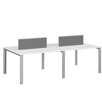 White Four Person Staff Desk Facing the Company with Bright Color Desk Screen and Wire Box Texture Customized for Office