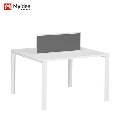 White Four Person Staff Desk Facing the Company with Bright Color Desk Screen and Wire Box Texture Customized for Office