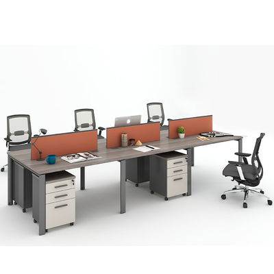 White Four Person Staff Desk Facing the Company with Bright Color Desk Screen and Wire Box Texture Customized for Office
