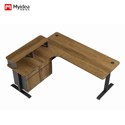 comprar Mesa de elevação elétrica em forma de L com espaço de armazenamento sub-armário móvel, secretária principal com sistema de coleta de cabos, secretária de escritório online manufacture