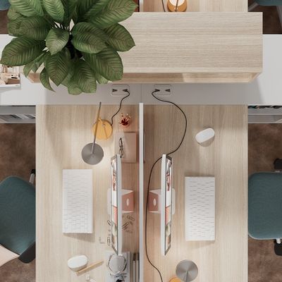 Simple Modern Staff Desks and Chairs Commercial Furniture Customize Accepted , Six Seats Workstations with Card Holders for Finance Staff