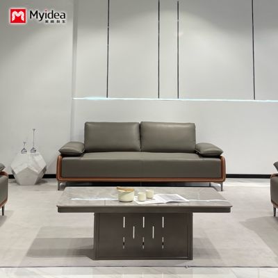 comprar Sofá de escritório de Foshan, salão de negócios de couro, sala de recepção VIP, sofá de chefe simples e moderno, combinação de mesa de café online manufacture
