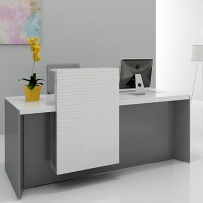 comprar Balcão da Recepção Branco Brilhante Pintado, Design Elegante, Balcão da Recepção de Luxo Leve, Lobby de Hotel Comercial, Caixa e Balcão de Recepção online manufacture