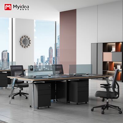 comprar A personalização da mesa da equipe é simples e moderna, com 4 estações de trabalho manuais, a mesa é organizada e prática, com uma tela. online manufacture