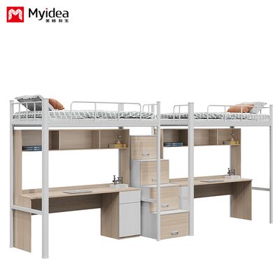 comprar Dormitório da escola com camas, secretárias, espaço de armazenamento, escadas, cama de duas pessoas com estrutura de ferro, combinação de madeira de aço online manufacture