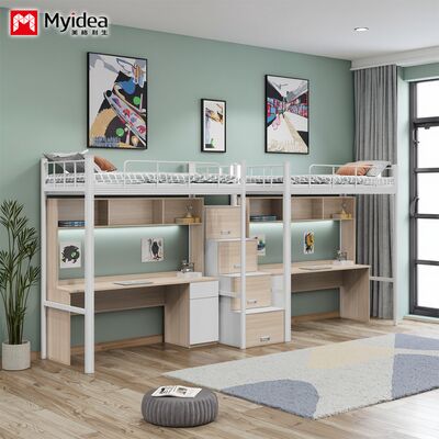 School Dormitory with Bunk Beds, Desks, Storage Space, Stairs, Two Person Iron Frame Bed, Steel Wood Combination