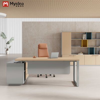 comprar Mesa Executiva em L de Madeira Maciça Myidea com Subarmário e Múltiplos Pés de Aço para Edifício de Escritórios online manufacture