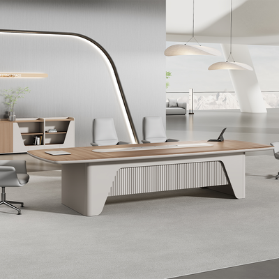 comprar Mesa de conferência curva revestida de PVC, mesa pintada para sala de conferência com barramento de energia e caixa de arame online manufacture